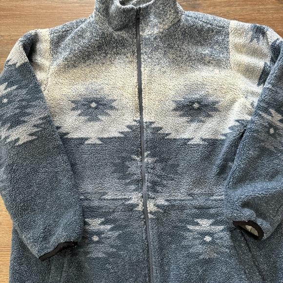 VTG Cabelas Women's Aztec Print Sherpa Fleece Full Zip Jacket Blue Size XL FAIR - Picture 3 of 6
